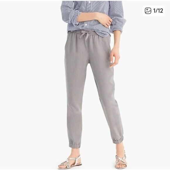 J.Crew Point Sur Seaside Joggers Pants Women's 12 Gray Linen Drawstring Casual - Picture 1 of 8